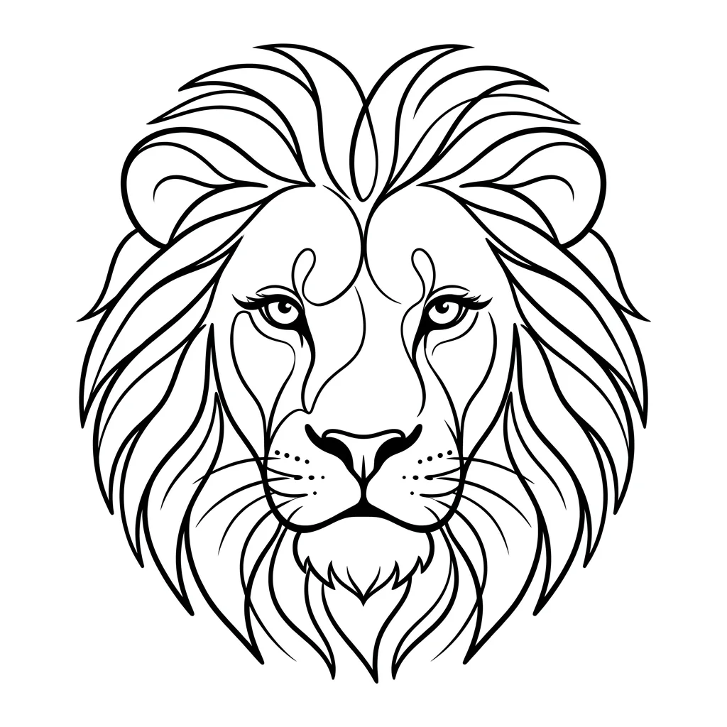 Minimalist Black & White AI lion tattoo — Face of a lion, use just a few curve lines