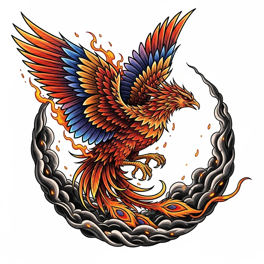 Custom Color AI phoenix tattoo — Phoenix  raising up from ash