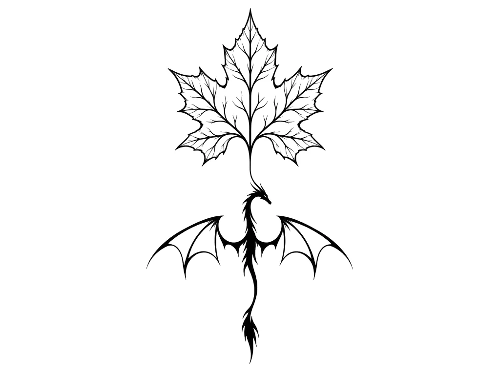 Minimalist tattoo — "A single, sharp weirwood leaf, its central vein extending do" | BafanTattoo