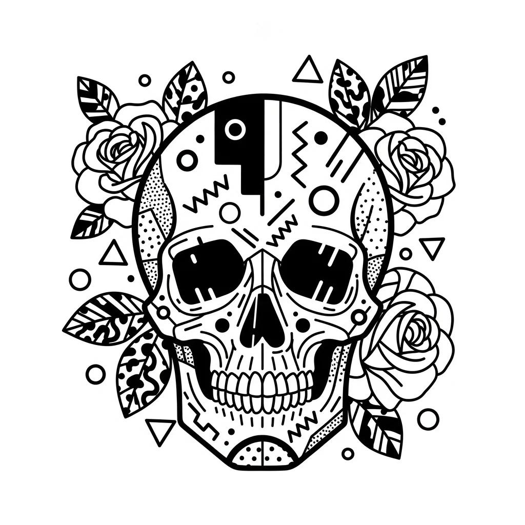 Custom Black & White AI skull tattoo — Skull and roses