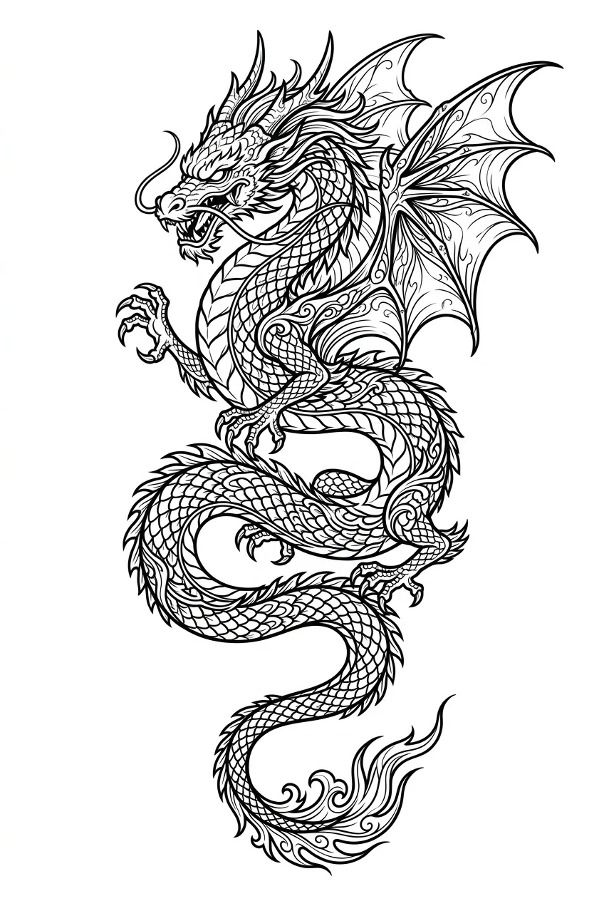 Minimalist Black & White AI dragon tattoo — Dragon