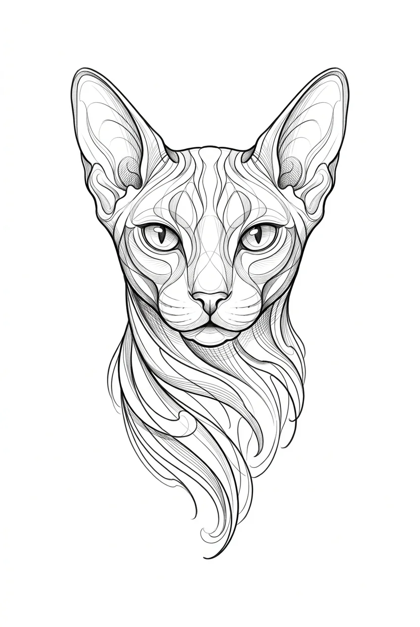 Minimalist Black & White AI tattoo — Elegant abstract line-art tattoo design of a cat, created with flowing organic r