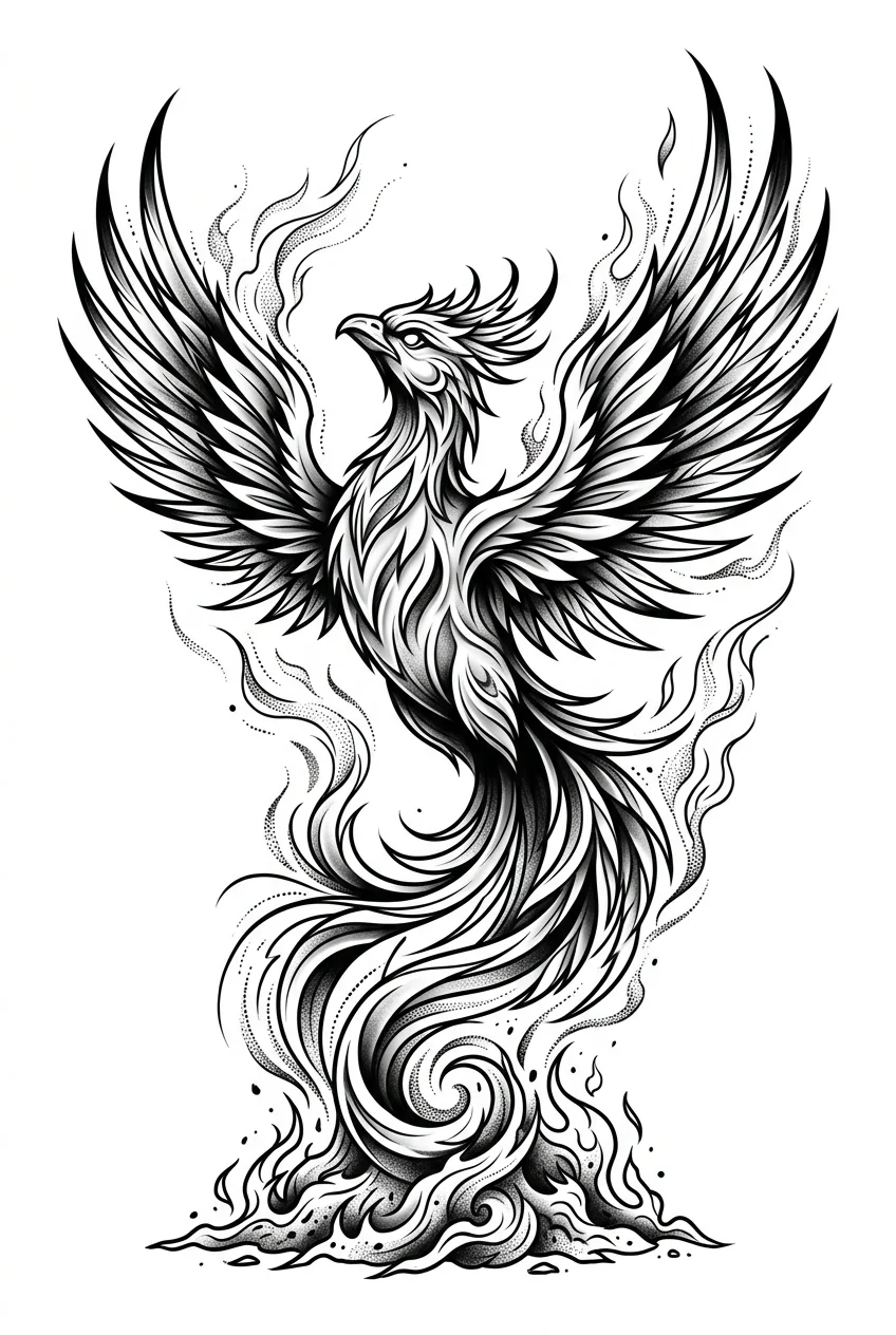 Custom Black & White AI phoenix tattoo — Phoenix  raising up from ash