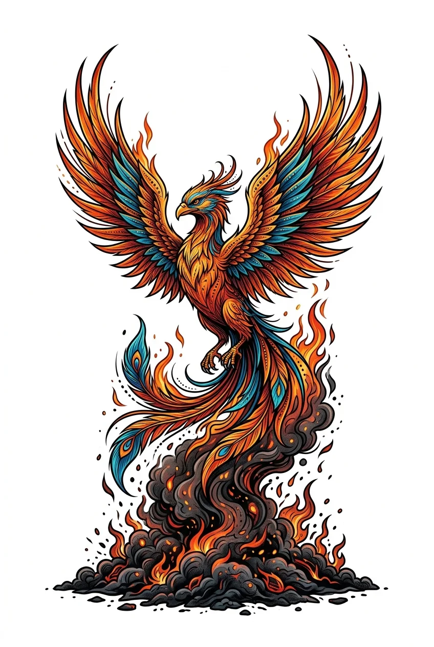 Custom Color AI phoenix tattoo — Phoenix  raising up from ash