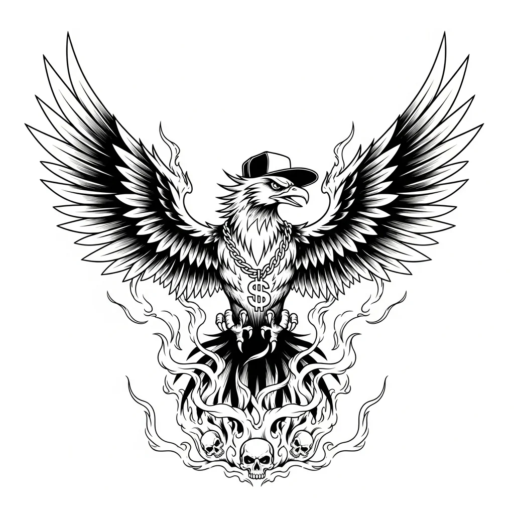 Custom Black & White AI phoenix tattoo — Phoenix  raising up from ash