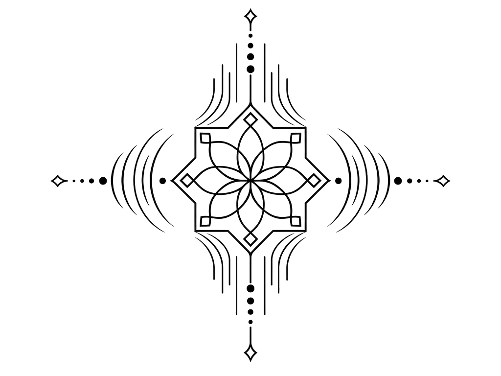 Minimalist Black & White AI tattoo — App icon logo for an Iranian classical music AI app named "Radifdan", featuring 