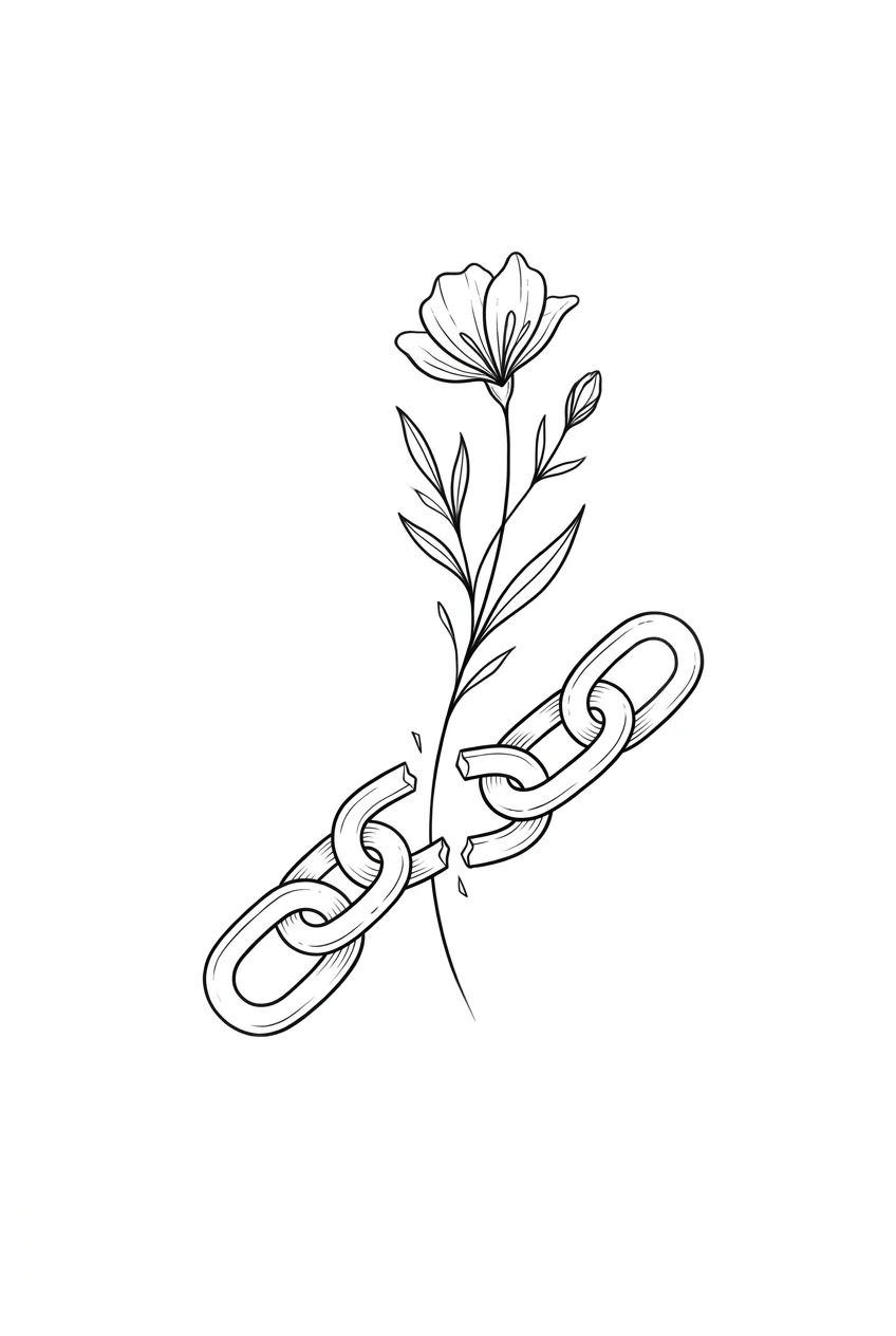 Minimalist Black & White AI rose tattoo — A single, fine-line broken chain link, rendered with elegant simplicity. From th