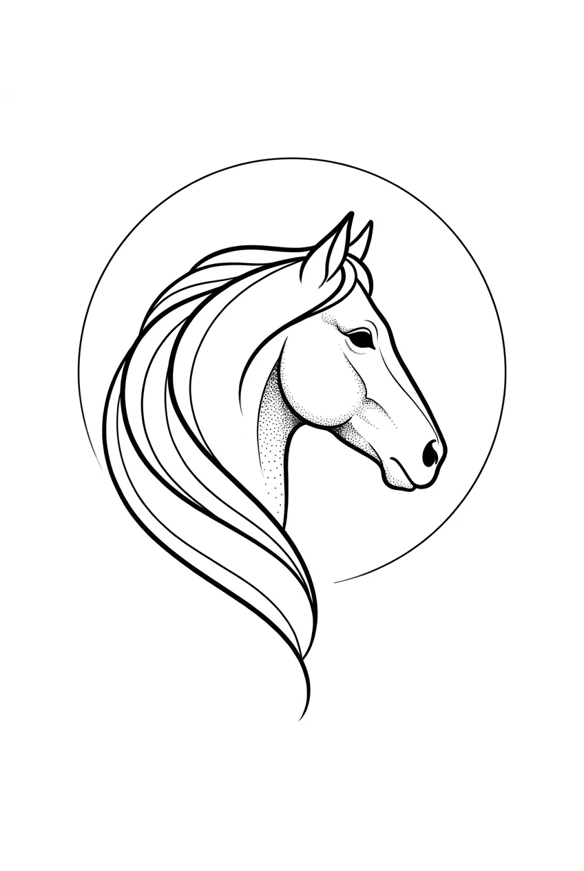 Realism Black & White AI lion tattoo — A sleek, refined profile of a horse head captured in elegant, continuous line wo