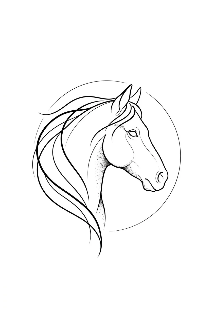 Minimalist Black & White AI lion tattoo — A sleek, refined profile of a horse head captured in elegant, continuous line wo
