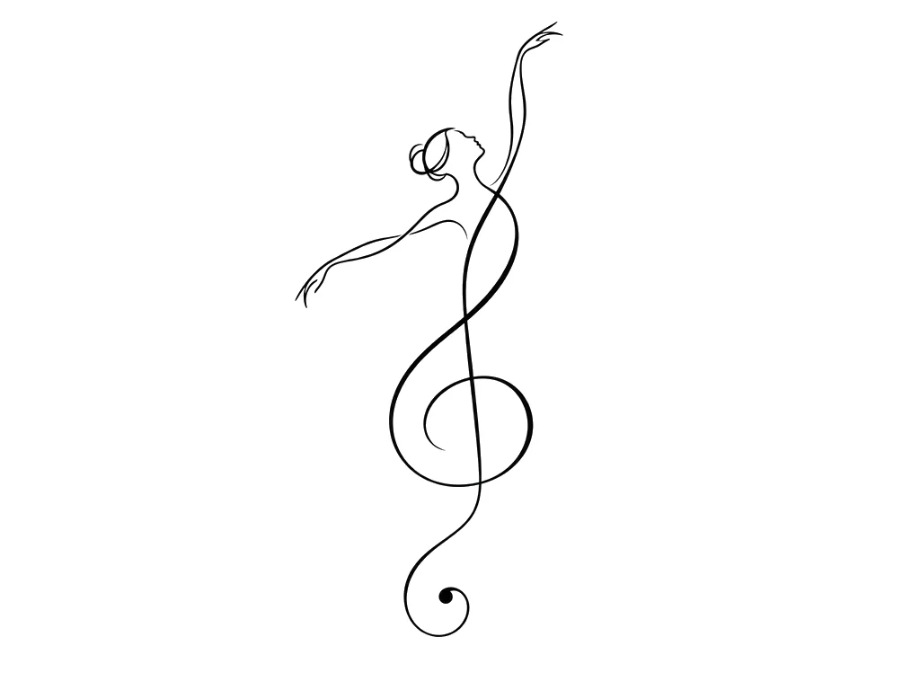Minimalist tattoo — "A single, fluid continuous line forms a treble clef that mim" | BafanTattoo